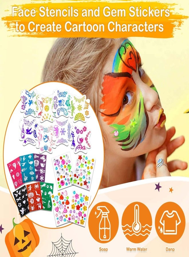 Thrilez مجموعة ألوان رسم الوجه بـ 41 لونًا للمبتدئين والكبار، لوحة ألوان غير سامة تُفعّل بالماء مع 28 قلم تلوين، استنسلات قابلة لإعادة الاستخدام، فرشاة، إسفنجة، أحجار كريمة - مثالية للهالوين، أعياد الميلاد، ومكياج الأزياء التنكرية - Image 4